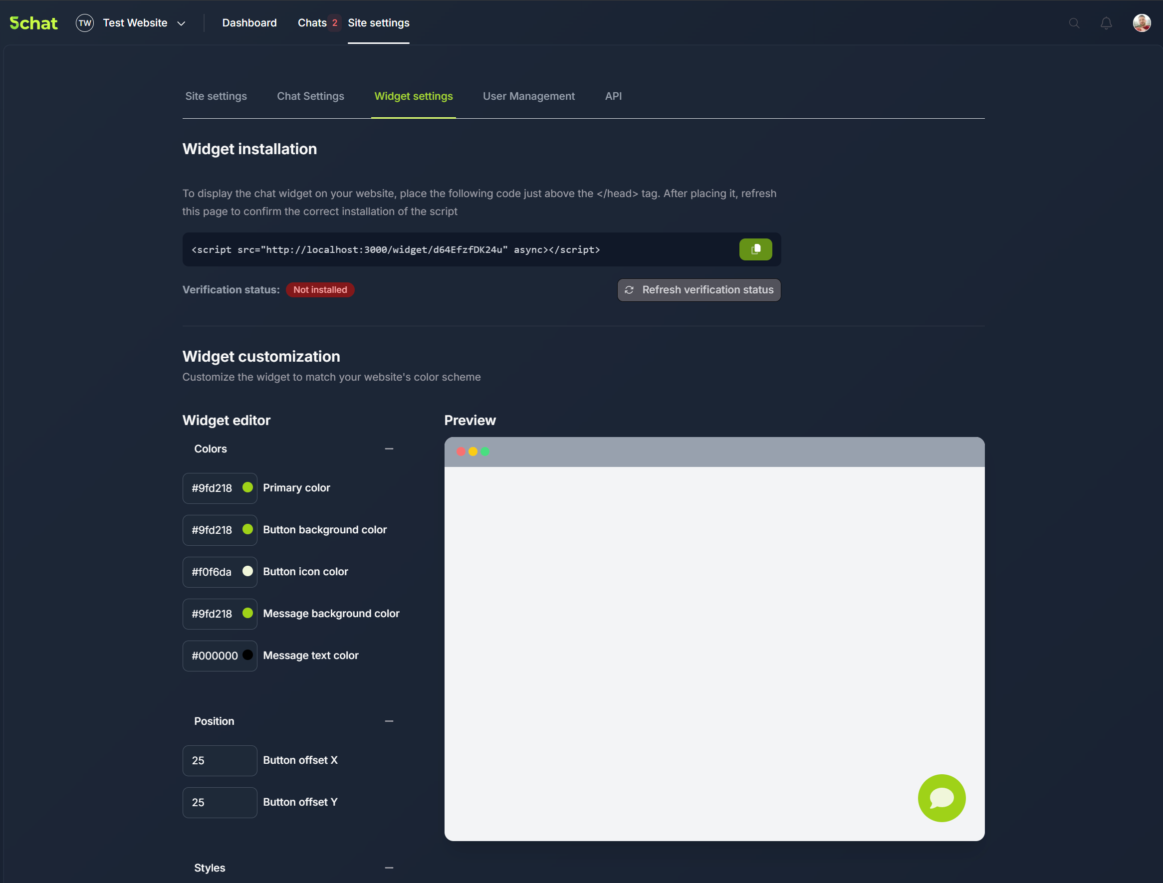 Configuration interface with preview